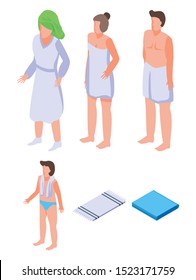 Towel icons set. Isometric set of towel vector icons for web design isolated on white background