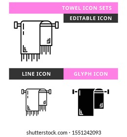 Towel icons set vector design, modern editable line and  glyph icon, black colour and isolated for icon presentation, website and banner
