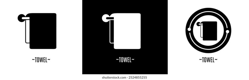 Towel logo set. Collection of black and white logos. Stock vector.