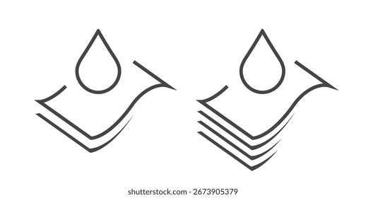 Towel material water drop absorption icon line stroke outline vector graphic, napkin cloth or diaper fabric layers level  pictogram thin linear sign symbol image clip art