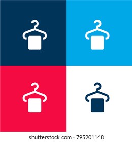 Towel on hanger four color material and minimal icon logo set in red and blue