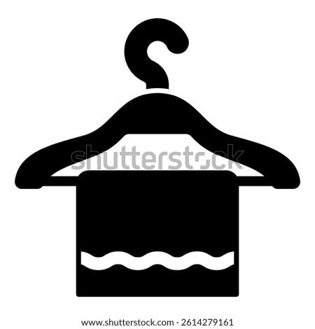 Towel on hanger with hook solid icon, laundry service concept. Vector graphics. Hanger with fresh towel, cloth sign on white background, glyph style mobile or design