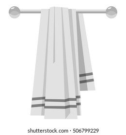 Towel on a hanger icon. Gray monochrome illustration of towel on a hanger vector icon for web