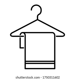 Towel on hanger icon in modern outline style design. Vector illustration isolated on white background.