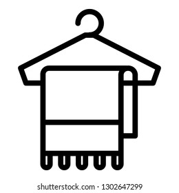 Towel on hanger icon. Outline towel on hanger vector icon for web design isolated on white background