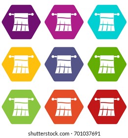 Towel on a hanger icon set many color hexahedron isolated on white vector illustration