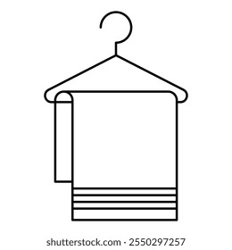 Towel on hanger line art icon isolated on white background. Bathroom towel hanger icon. Vector illustration.