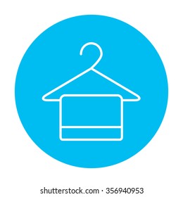 Towel on hanger line icon for web, mobile and infographics. Vector white icon on the light blue circle isolated on white background.