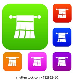 Towel on a hanger set icon color in flat style isolated on white. Collection sings vector illustration