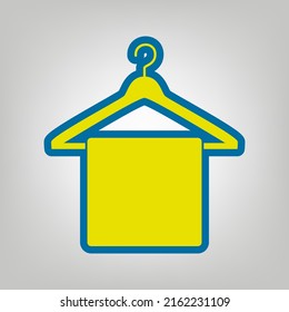 Towel On Hanger sign. Icon in colors of Ukraine flag (yellow, blue) at gray Background. Illustration.