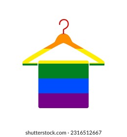 Towel On Hanger sign. Rainbow gay LGBT rights colored Icon at white Background. Illustration.