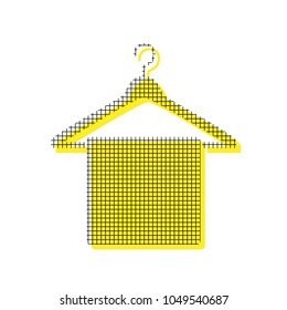 Towel On Hanger sign. Vector. Yellow icon with square pattern duplicate at white background. Isolated.