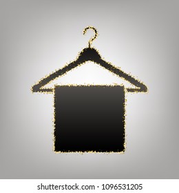 Towel On Hanger sign. Vector. Blackish icon with golden stars at grayish background.