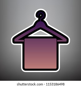 Towel On Hanger sign. Vector. Violet gradient icon with black and white linear edges at gray background.