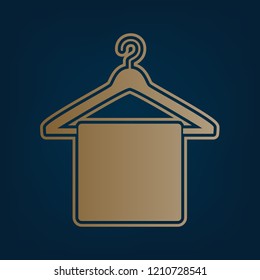 Towel On Hanger sign. Vector. Golden icon and border at dark cyan background.