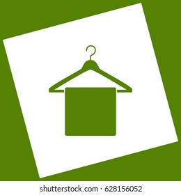 Towel On Hanger sign. Vector. White icon obtained as a result of subtraction rotated square and path. Avocado background.
