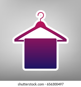 Towel On Hanger sign. Vector. Purple gradient icon on white paper at gray background.