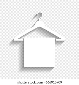 Towel On Hanger sign. Vector. White icon with soft shadow on transparent background.