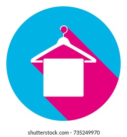 Towel On Hanger sign. Vector. Flat white icon with mexican pink shadow inside sky blue(S and G) circle at white background. Isolated. Trend colors in 2017.