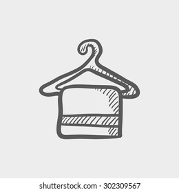 Towel on hanger sketch icon for web and mobile. Hand drawn vector dark grey icon on light grey background.