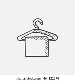 Towel on hanger sketch icon for web, mobile and infographics. Hand drawn vector isolated icon.