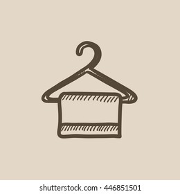 Towel on hanger vector sketch icon isolated on background. Hand drawn Towel on hanger icon. Towel on hanger sketch icon for infographic, website or app.