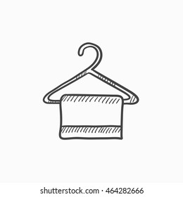 Towel on hanger vector sketch icon isolated on background. Hand drawn Towel on hanger icon. Towel on hanger sketch icon for infographic, website or app.