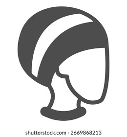 Toalla en el icono sólido de la cabeza de la mujer, concepto del salón del balneario. Gráficos de Vector. Cabeza con chal después del lavado del pelo, signo del tiempo del baño en el fondo blanco, icono del estilo del glifo para el móvil o el Diseño web