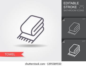 Towel . Outline icon with editable stroke. Linear symbol of the bathroom with shadow