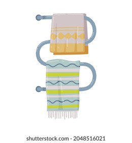 Towel Rails Radiator or Heated Towel Rail with Hanging Towels Vector Illustration