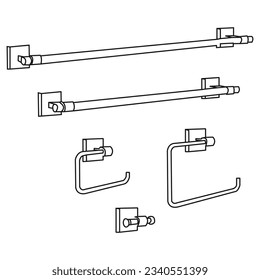 Towel Ring Concept Design on Checkerboard Transparent Background, White shower curtains isolated on dark background. Vector realistic mock up of open and closed blank bathroom curtains hanging 