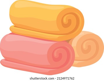 Towel rolls stack. Bunch of rolled soft textile isolated on white background