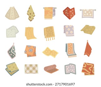 Towel set in scandinavian style featuring various soft household textiles designed to enrich home bath routines through for everyday domestic use for your projects