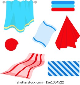 Toalla, toallas. Ilustración vectorial de un conjunto de toallas. Vector.