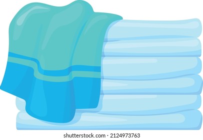 Towel stack. Cartoon folded clothes. Blue textile isolated on white background