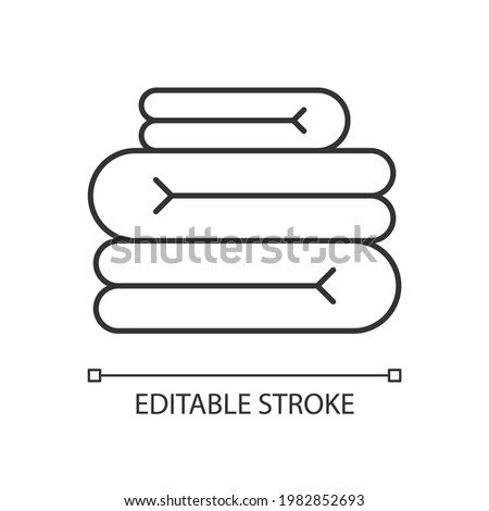 Towel stack linear icon. Clean bedding sheets. Home wipes. Textile products, household cloths. Thin line customizable illustration. Contour symbol. Vector isolated outline drawing. Editable stroke