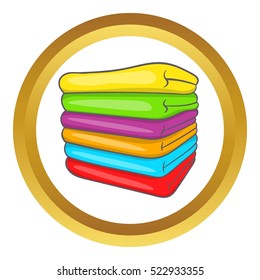 Towel stack vector icon in golden circle, cartoon style isolated on white background