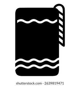 A towel with a striped hanging device is shown in this image, which can be used to dry oneself after a shower or bath.