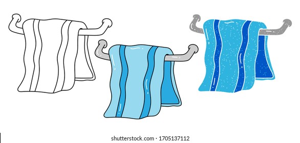Vektorillustration für Handtuch. schwarz-weiß. digitale Hand gezeichnet. Kornstruktur