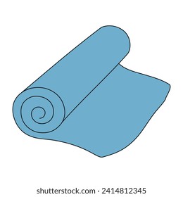 Ilustración portadora de toalla. Dibujo simple con toalla doblada. Toalla de algodón para el baño. Toalla de tela para higiene. Ilustración de dibujos animados aislados en color azul.
