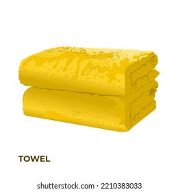 Der beste Bath Handtuchvektor in Gelb. Gefaltene Stofftuchgrafik im halbrealistischen Stil eines trendigen Cartoons. Handtuchbad für Hygiene. Geeignet für viele Zwecke.