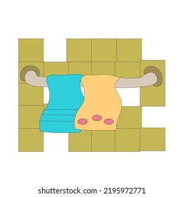 Towels in the bathroom drying on a white background. Vector
