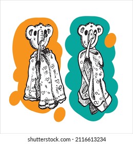 Towels for children sketch vector. Personal hygiene, cleanliness, bathroom. Clipart on a white background