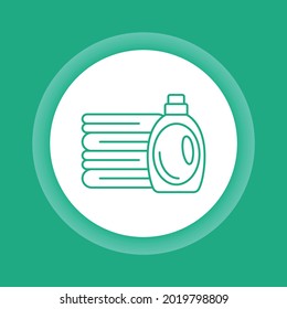 Towels and detergent color button glyph icon. Laundry room. Cleaning service. Pictogram for web page, mobile app, promo.