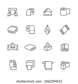 Towels and napkins related icons: thin vector icon set, black and white kit