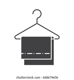 Towels on clothes hanger glyph icon. Silhouette symbol. Negative space. Vector isolated illustration