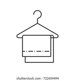 Towels on clothes hanger linear icon. Thin line illustration. Contour symbol. Vector isolated outline drawing