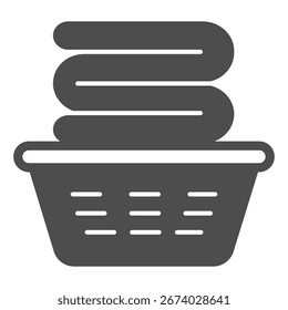 Toalhas em cesta de plástico ícone sólido, conceito de lavagem. Gráficos vetoriais. Lavanderia limpa, sinal de lavagem no fundo branco, ícone de estilo de glifo para design móvel ou web