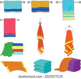 Toalhas conjunto isolado em um fundo branco ilustração vetor colorido