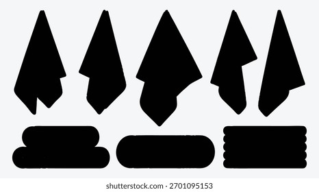Toallas en varios estilos colgando y apilado diseño blanco y negro